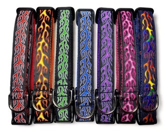 Fire - Flames - Red - Orange - Green - Blue - Pink - Purple - Rainbow - Dog Collar - 1" or 3/4" Wide