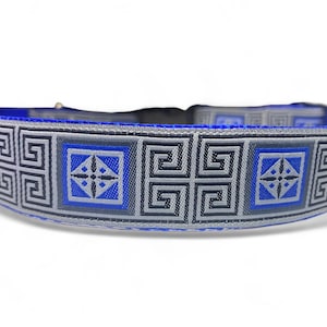 Griechischer Schlüssel - Silber Grau - Blau - Hundehalsband - 2,5 cm Breit