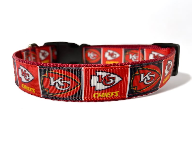 May include: Red, white, and black dog collar with the Kansas City Chiefs logo and "Chiefs" text repeated throughout.