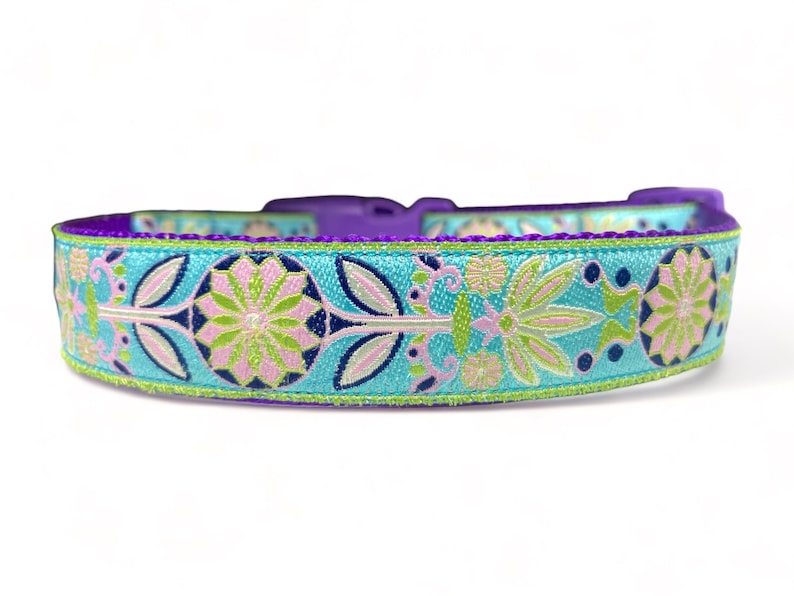 Pinwheel Zinnia Turquoise Purple Lime Dog Collar 1 width Bild 1