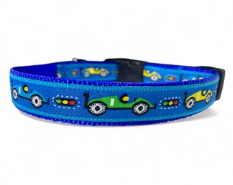 Coche de carreras - Azul - Collar para perro - 3/4" de ancho