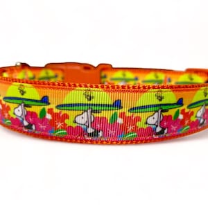 Beagle - Surfing - Orange - Dog Collar - 1" Wide