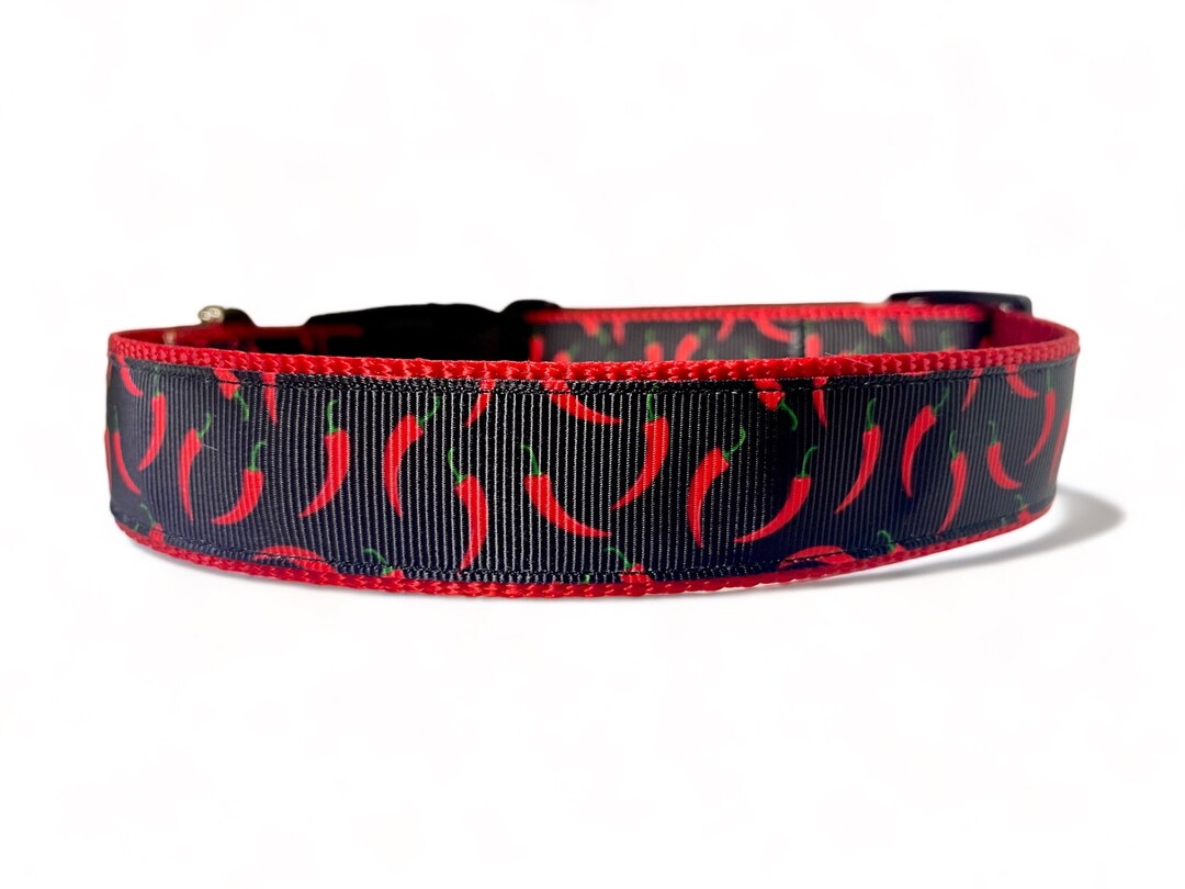 Spicy Hot Peppers Chili Peppers Black Red Dog Collar 3/4 and 1 Widths