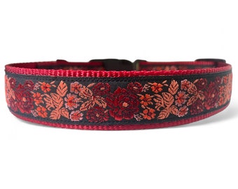 Rose - Floral - Red - Dog Collar - 1" Wide