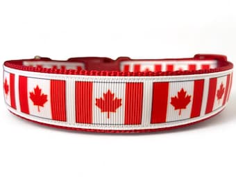 Canadian Flag - Canada - Maple Leaf - Dog Collar - 1" Wide