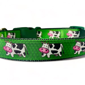 Cow - Cattle - Farm - Black & White - Green - Dog Collar - 1" Wide