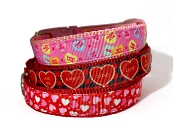 Valentinstag - Rot - Pink - Herzen - Candy Hearts - Hundehalsband - 2,5 cm oder 3/10 cm breit