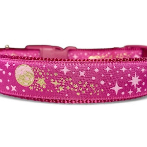 Collar para perro con lluvia de meteoritos celestial, rosa y dorado, de 2,5 cm de ancho