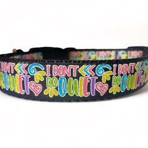 I Don&#39;t Do Quiet - Loud - Rainbow - Dog Collar - 1&quot; Wide