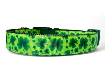 Shamrock, trèfle à 4 feuilles, vert, collier pour chien, 1 po ou 3/4 po. de large
