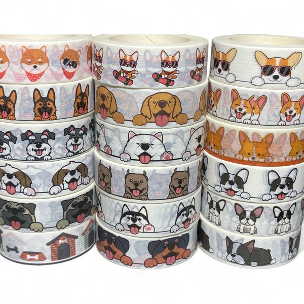 Washi Tape - Multipurpose Type Masking Tape - Decorative Tape - Dog Breeds - 5/8" Wide - 10m