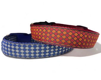 Dragon Scales - Blue/Grey - Red/Orange - Dog Collar - 1" Wide