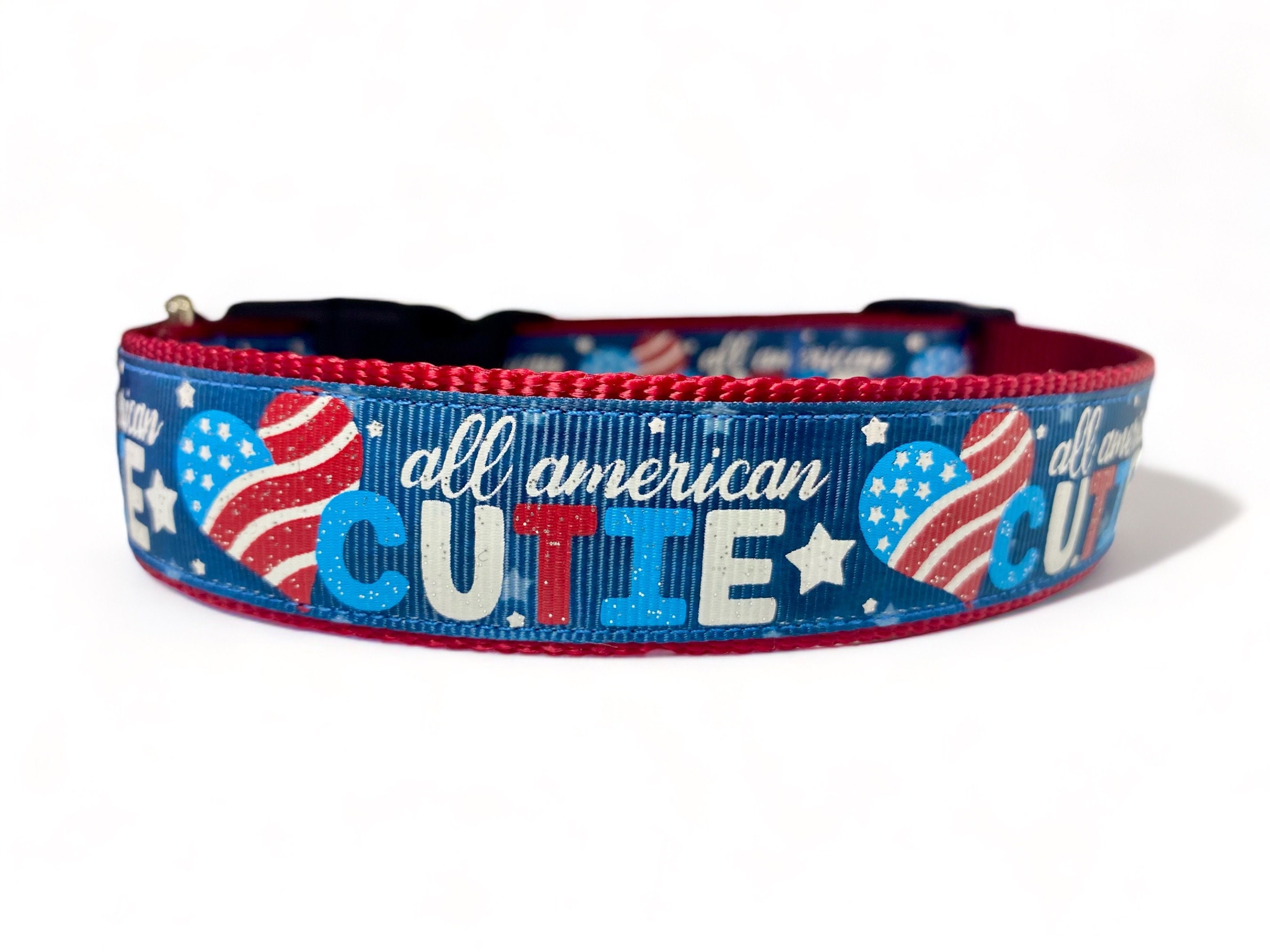 All American Cutie - Patriotic - Red - White - Blue - Dog Collar - 1" Width