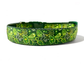 Motif cachemire pour la Saint-Patrick - vert - trèfle - trèfle - Saint-Patrick - collier de chien - 2,5 cm de large