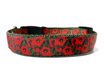 Poppies - Floral - Flowers - Red - Dog Collar - 3/4" Wide