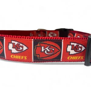 May include: Red, black, and white dog collar with the Kansas City Chiefs logo and "Chiefs" text.