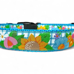 Floral on Teal 1&quot; Wide Dog Collar
