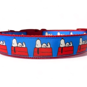 Beagle - Doghouse - Blue - Red - Dog Collar - 1" or 3/4" Wide