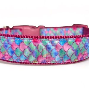 Mermaid Scales - Pink - Teal - Purple - Purple - Dog Collar - 1&quot; Wide