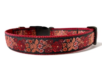 Rose - Floral - Red - Dog Collar - 1" Wide