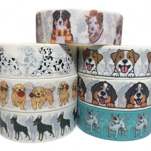 Washi Tape - Decorative Tape - Australian Shepherd - Dalmatian - Golden Retriever - Doberman - Bernese Mountain Dog - 5/8" Wide - 10m