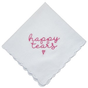 Embroidered Square Scalloped Edge Handkerchief, Happy Tears Fuchsia