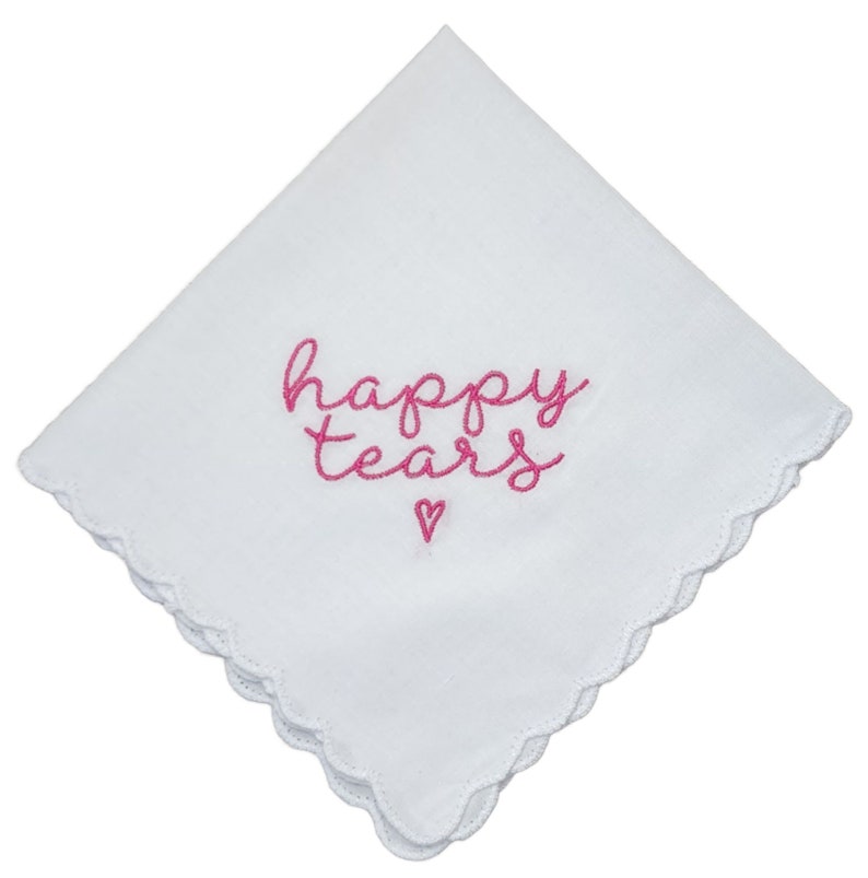 Embroidered Square Scalloped Edge Handkerchief, Happy Tears Fuchsia