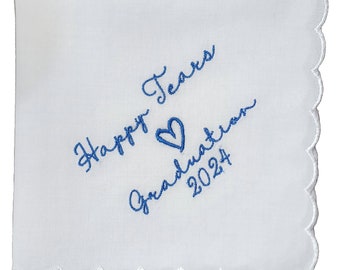 Happy Tears Graduation 2024, Embroidered Square Scalloped Edge Handkerchief