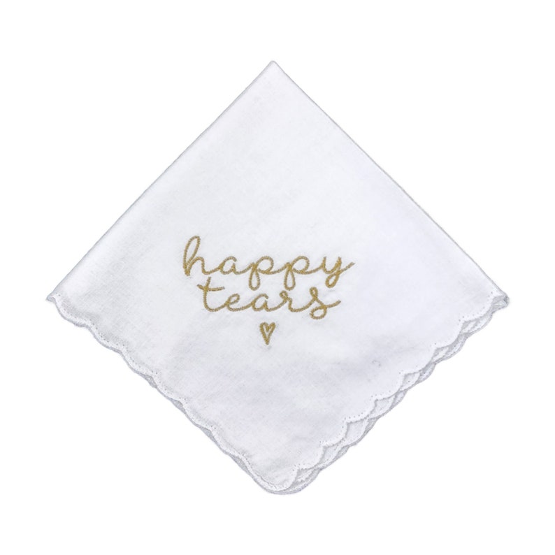 Embroidered Square Scalloped Edge Handkerchief, Happy Tears Light Brown