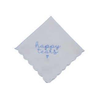 Embroidered Square Scalloped Edge Handkerchief, Happy Tears Blue