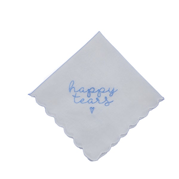 Embroidered Square Scalloped Edge Handkerchief, Happy Tears
