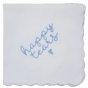 HAPPY TEARS Embroidered Square Scalloped Edge Handkerchief