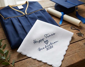 Happy Tears Graduation 2026 Embroidered Scalloped Handkerchief, Gifts for Grads