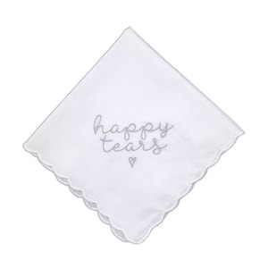 Embroidered Square Scalloped Edge Handkerchief, Happy Tears Silver