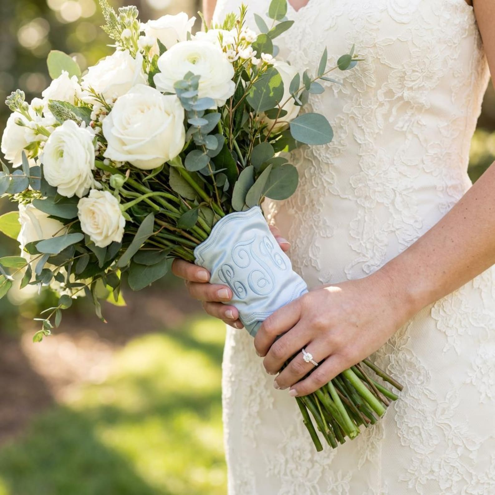 Embroidered Satin Bridal Bouquet Wrap With Monogram, Personalized Embroidered Satin Bridal Bouquet Wrap With Monogram, Personalized