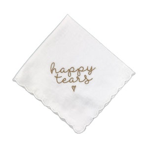 Embroidered Square Scalloped Edge Handkerchief, Happy Tears Brass