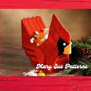 Cardinal Container Plastic Canvas PDF Digital Pattern - bird flower pot, Christmas
