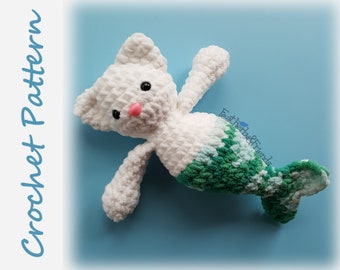 Purrmaid Crochet Pattern - kitty cat mermaid plush stuffie blanket yarn