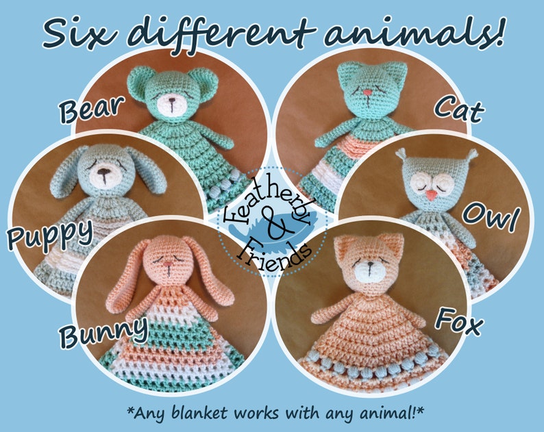 Bear Bunny Cat Dog Owl Fox Lovey Crochet Pattern Mix & Match Animal Lovies Baby Shower Gift image 2