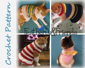 Pet Sweater Crochet Patterns for Cat or Small Dog - Easter St Patricks Day Valentines Christmas Holiday Bundle