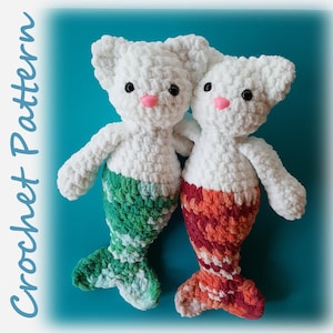 Purrmaid Crochet Pattern - no sew, kitty cat mermaid plush stuffie blanket yarn