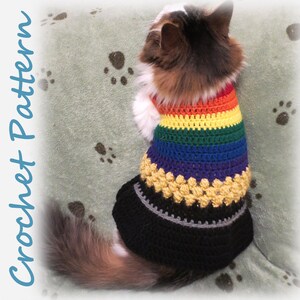 Crochet Pet Sweater Pattern: Rainbow Pot of Gold, Cat or Small Dog (PDF Pattern)