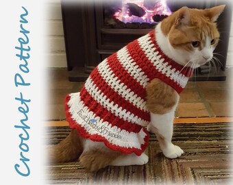 Pet Sweater Crochet Pattern for Cat or Small Dog - Christmas Candy Cane Stripes