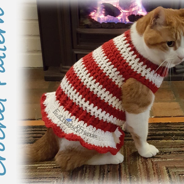 Pet Sweater Crochet Pattern for Cat or Small Dog - Christmas Candy Cane Stripes