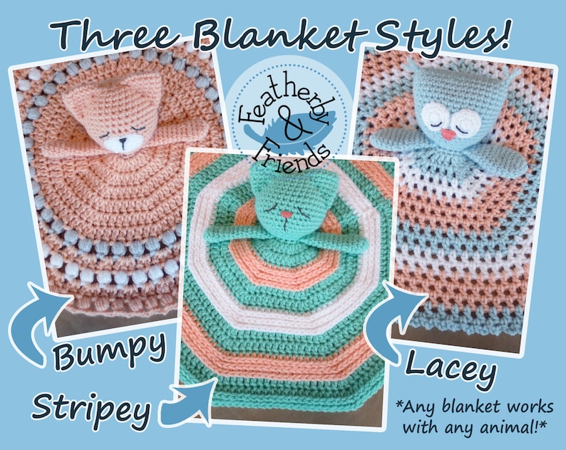 Bear Bunny Cat Dog Owl Fox Lovey Crochet Pattern Mix & Match Animal Lovies Baby Shower Gift image 3