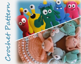 Monsters and Lovies Crochet Pattern Bundle - amigurumi toy lovey crochet