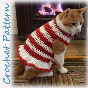 Pet Sweater Crochet Pattern for Cat or Small Dog - Christmas Candy Cane Stripes