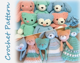 Cat Dog Fox Owl Bear Bunny Cuddle Buddy Lovey Crochet Pattern Bundle - kitty puppy teddy rabbit lovies stuffies