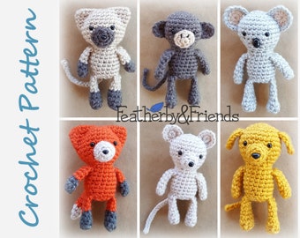 Tiny Crochet Cat Dog Fox Koala Monkey and Mouse Pattern - amigurumi pocket size critters animals