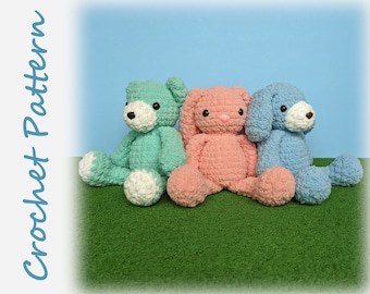 Bear, Bunny and Dog Crochet Pattern Bundle - teddy rabbit puppy plush stuffie blanket yarn